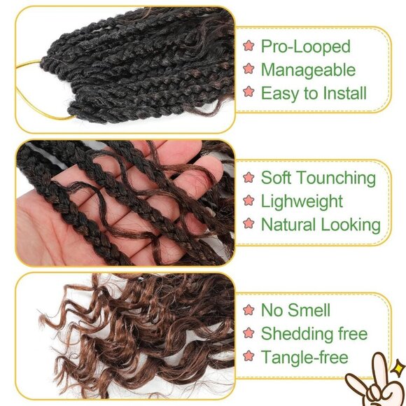 14 Inch Synthetic Crochet Box Braids 9 Packs Curly Ends Natural Brown main image 8